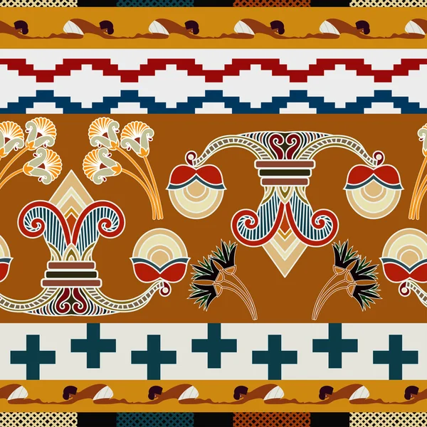 Бесшовный этнический узор с цветами лотоса. Векторная иллюстрация — стоковый вектор