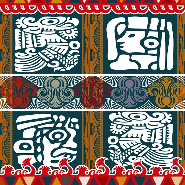 Tribal Aztec seamless pattern with mask. Vector illustration — Stock Vector