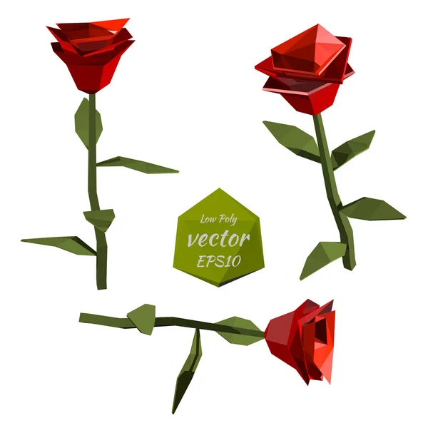 Red Roses in the low poly style. Vector illustration — Stock Vector