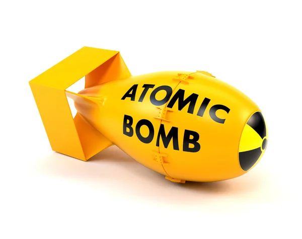 Желтая ядерная бомба изолирована на белом фоне. 3D-иллюстрация — стоковое фото
