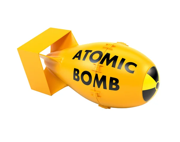 Beyaz bir arka plan üzerinde izole sarı atom bombası. 3D illustrati — Stok fotoğraf