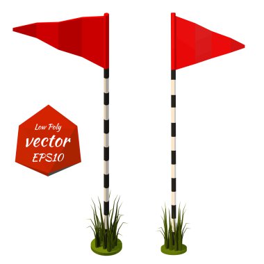 Kırmızı bayraklar. Golf. Beyaz arka plan üzerinde izole. Düşük Poli tarzı. V
