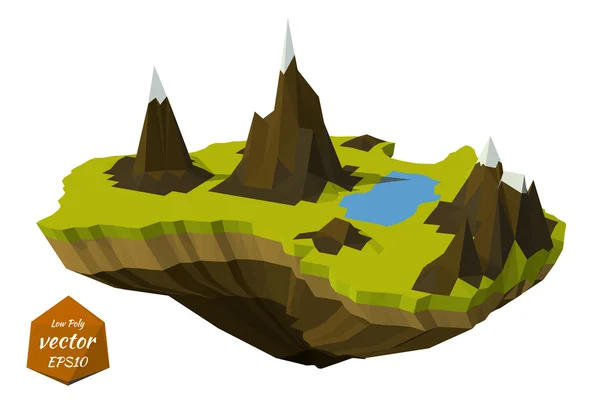 Isla abstracta con montañas de estilo polivinílico bajo. Vector enfermo — Vector de stock