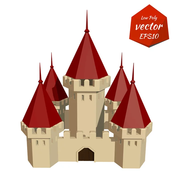 Картонный замок с красными крышами. Низкий поли стиль. Векторная иллюстра — стоковый вектор