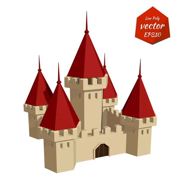 卡通城堡与红色的屋顶。低聚风格。矢量 illustrati — 图库矢量图片
