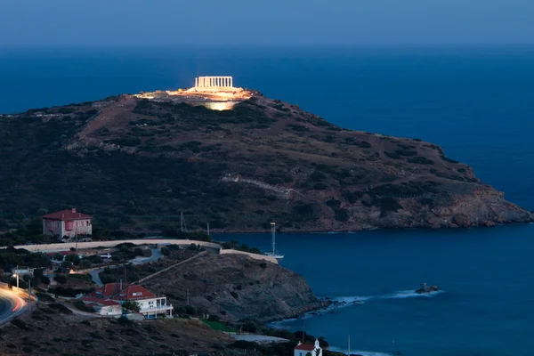 Σούνιο, το ναό του Ποσειδώνα, Αττική, Ελλάδα, Λυκόφως ώρα — Φωτογραφία Αρχείου