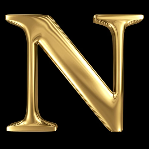 3d złoty symbol litera n — Zdjęcie stockowe