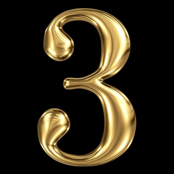 Złote błyszczące metalowe 3d symbol numer trzy — Zdjęcie stockowe