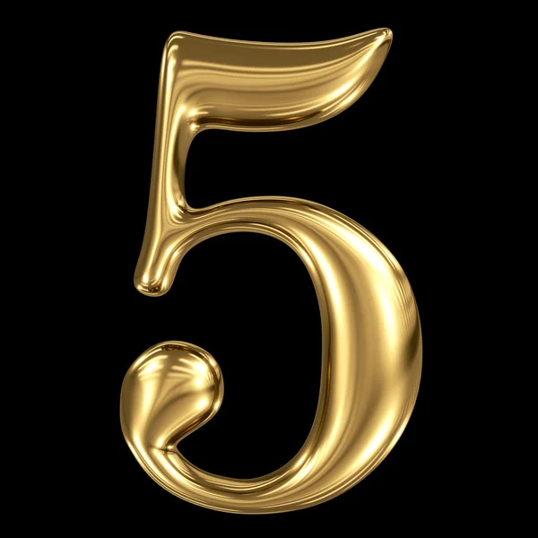 Arany csillogó fémes 3d szimbólum ötös szám Stock Fotó