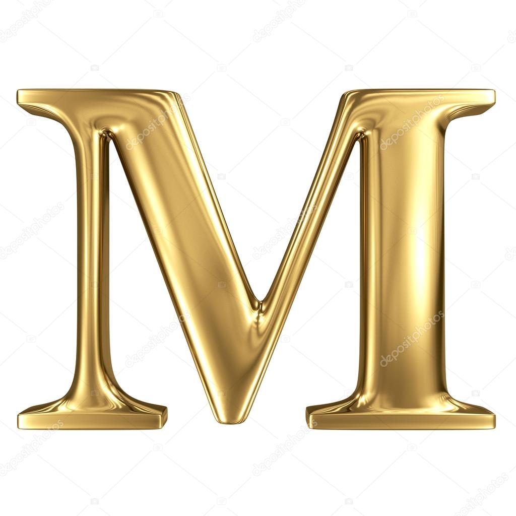 Golden letter M high quality 3d render isolated on white