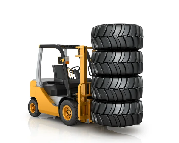 Forklift with automobile wheels  on a white background. — Stock Photo, Image