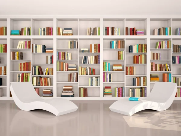 Illustrazione 3d della moderna biblioteca minimalista per — Foto Stock