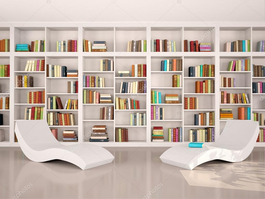 3d illustration of modern minimalistic library for