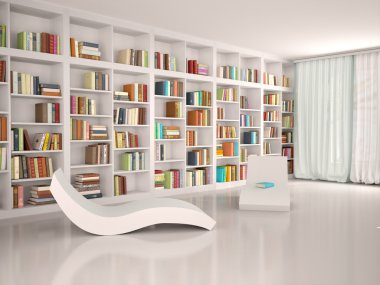 3d illustration of modern minimalistic library for clipart
