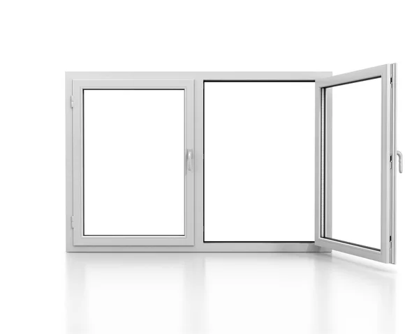 Białe plastikowe drzwi dwuskrzydłowe okno na białym tle — Zdjęcie stockowe