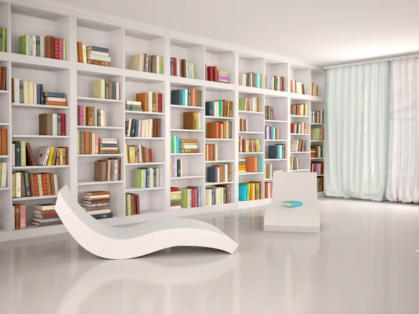 3d illustration of Modern minimalistic library for recreation — Stock Photo, Image