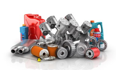 Autoparts kümesi. 3D render.