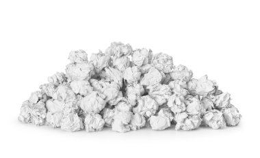 buruşuk kağıt beyaz arka plan üzerinde izole büyük bir yığın. ,