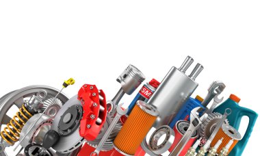 Sınır üzerinde beyaz izole auto Parts. Oto Servisi.
