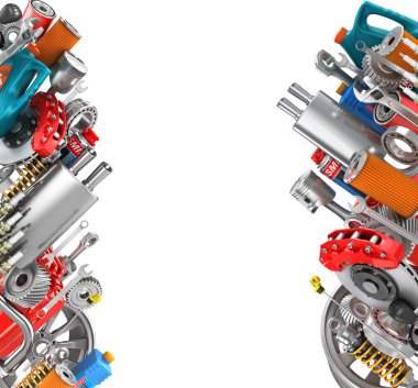 Sınır üzerinde beyaz izole auto Parts. Oto Servisi.