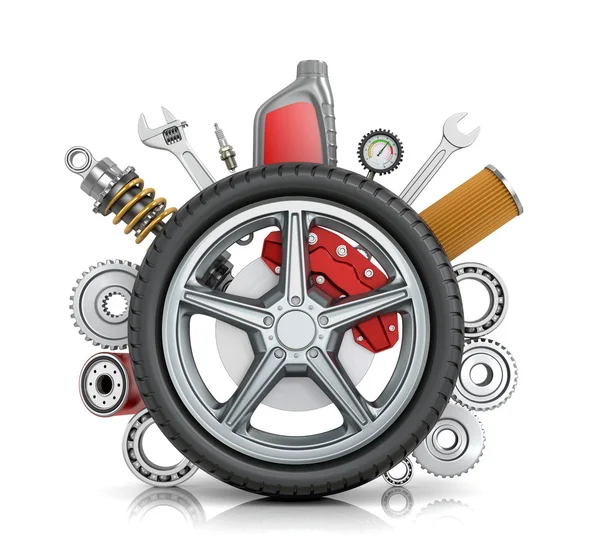 The concept of truck wheels with details on a white background. — Stock Photo, Image