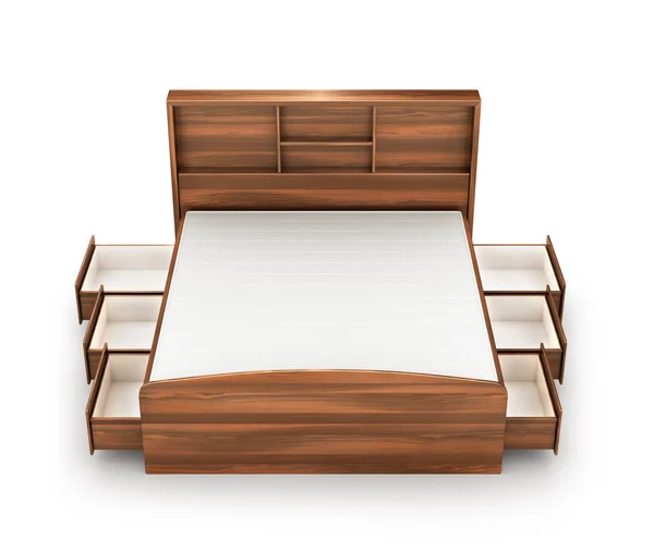 Letto in legno isolato su sfondo bianco  . — Foto Stock