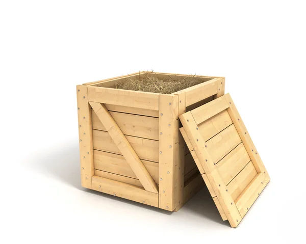 Caixa de madeira fechada isolada com caminho de recorte — Fotografia de Stock