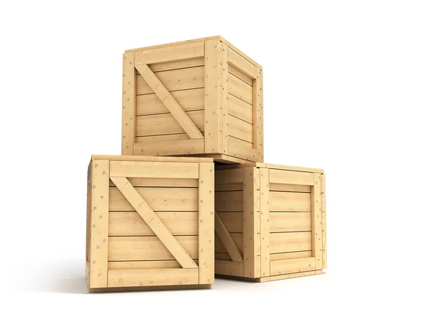 Scatole di legno isolate su sfondo bianco — Foto Stock