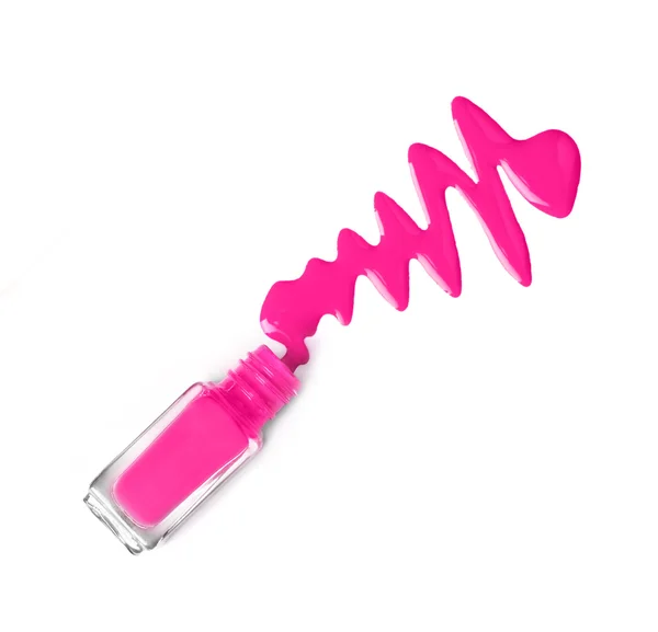 Pink nail polish and brush on white background — Stock Photo, Image