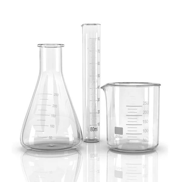 Rurki testowe izolowane na biało. Wyroby laboratoryjne szklane — Zdjęcie stockowe