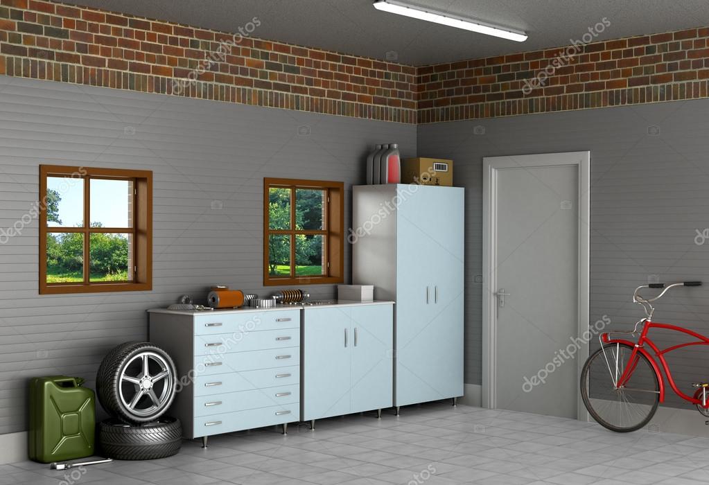 De interieur suburban garage met auto-onderdelen — Stockfoto ... De interieur suburban garage met auto-onderdelen — Stockfoto ...