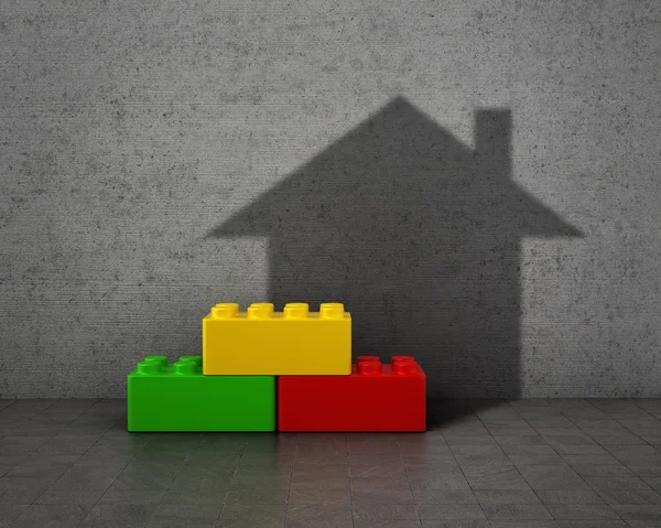 Concept of house. Colorful building blocks with shadow in form o — Stock Photo, Image