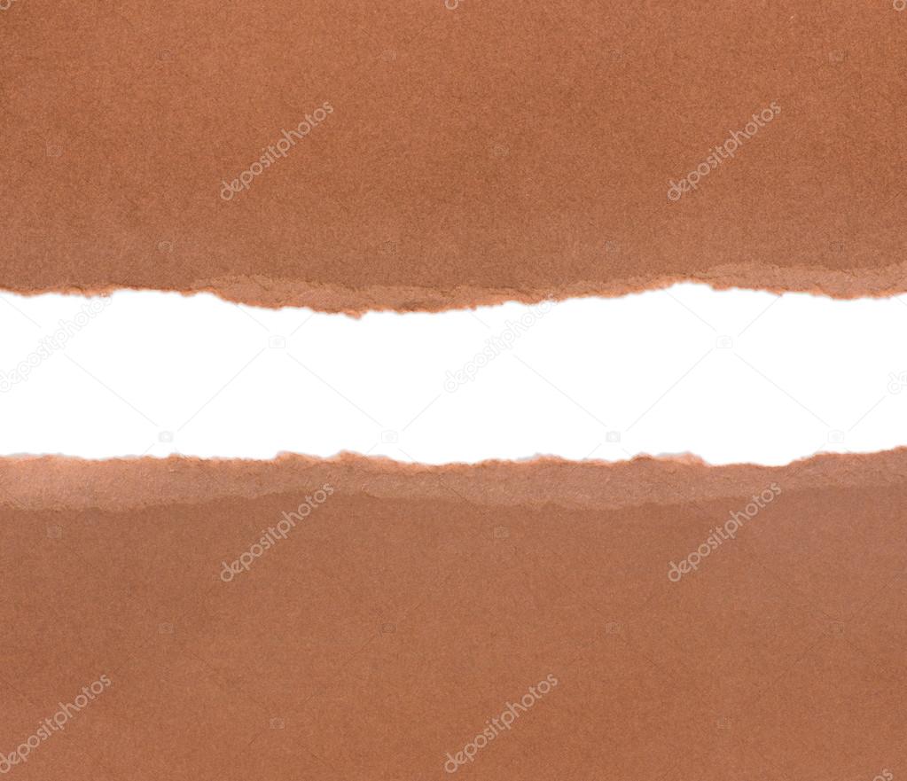 Brown package paper torn to reveal white panel ideal for copy sp