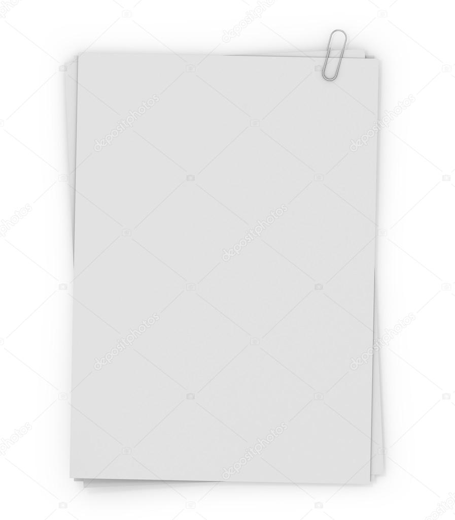Stack of paper stamped paper clip, isolated on white background.