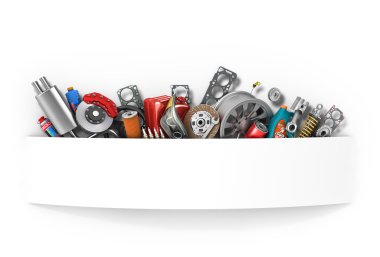 Sınır üzerinde beyaz izole auto Parts. Oto Servisi.