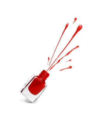 Kırmızı tırnak cilası şişesi, beyaza yapışmış.