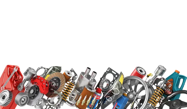 Border of auto parts isolated on white. Auto service. — Stock Photo, Image