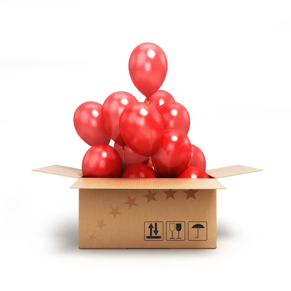 Caixa com bolas vermelhas isoladas no fundo branco — Fotografia de Stock