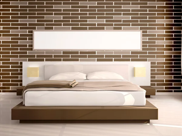 3D-Illustration des Innenraums des modernen Schlafzimmers im Loft-Stil — Stockfoto