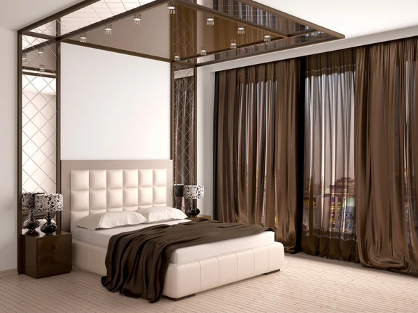 3D-Illustration des eleganten Luxus-Schlafzimmers in brauner Farbe — Stockfoto