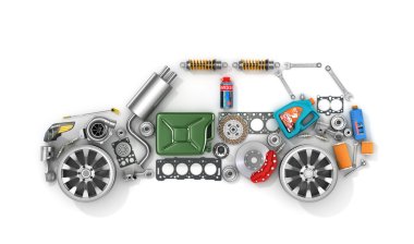 Auto parts in form of car . To use in the advertising of spare p clipart