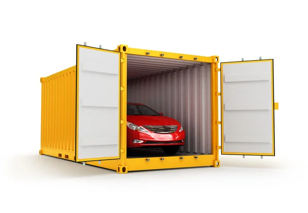 Концепція перевезення вантажів, відвантаження та доставки, червоний автомобіль i — стокове фото