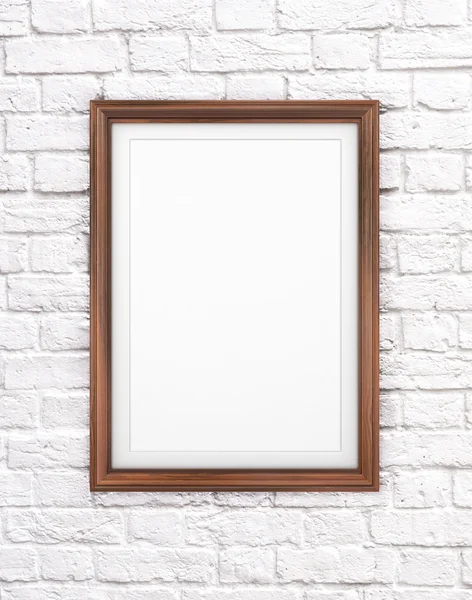 Classic wooden frame isolated on a brick wall — Stock Photo, Image