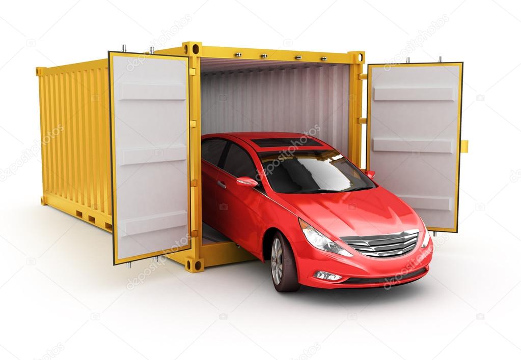 Freight transportation, shipment and delivery concept, red car i