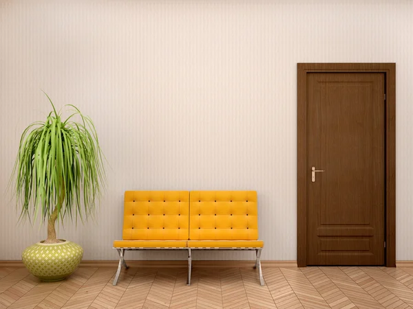 Chambre intérieure avec un canapé jaune — Photo