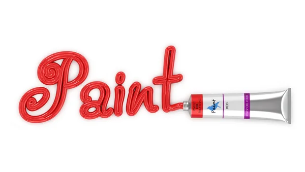 Kırmızı tüp yağlı boya beyaz izole bir yazıt boya ile — Stok fotoğraf
