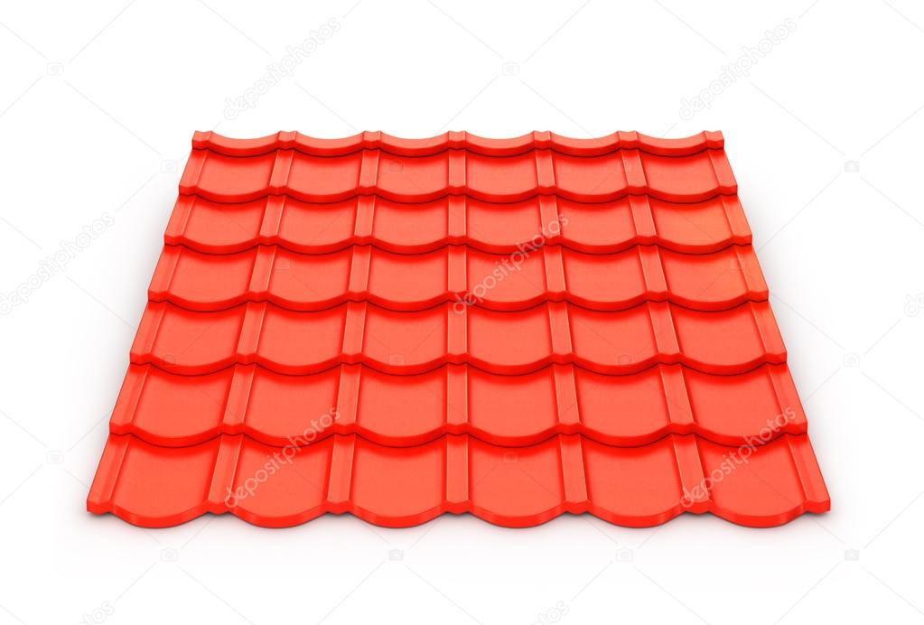 Red metal tile sheet isolated on white background.