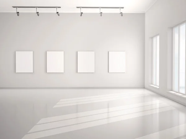Трехмерная иллюстрация Большого белого холста, висящего в пустом открытом месте — стоковое фото