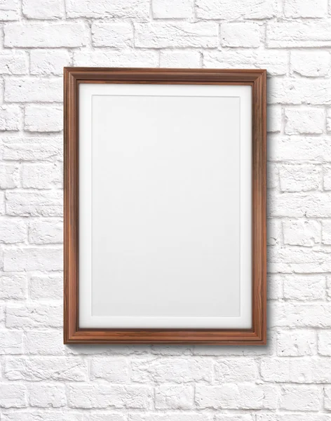 Classic wooden frame isolated on a brick wall — Stock Photo, Image