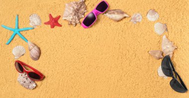 Kaç deniz öğeleri kumlu arka plan